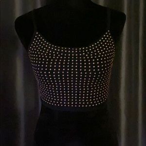 Black beaded crop tank